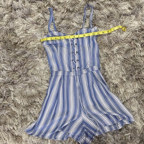 Hollister women blue and white striped spaghetti straps romper. Size S. Used. - Picture 2 of 8